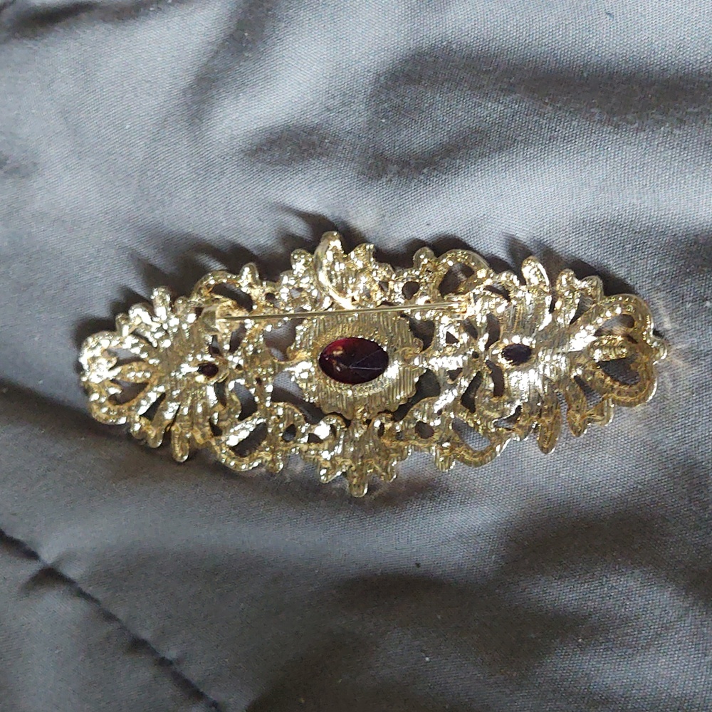 Red Rhinestone Bar Statement Brooch - image 2